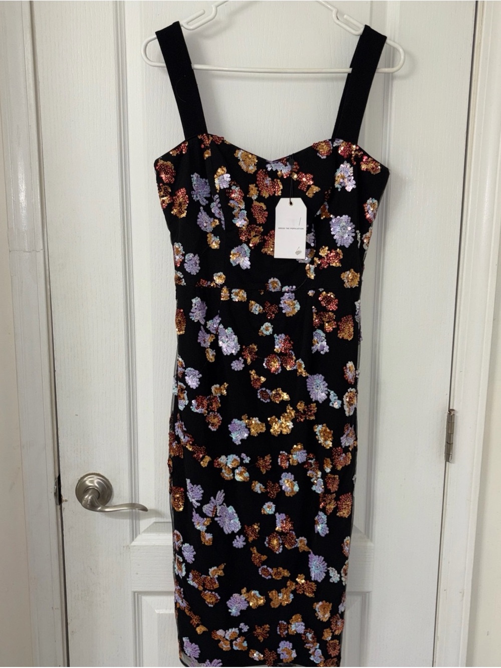 NWT Dress The Population Womens Black Floral Nicole Sequins Bodycon Dress Size M - Picture 3 of 7